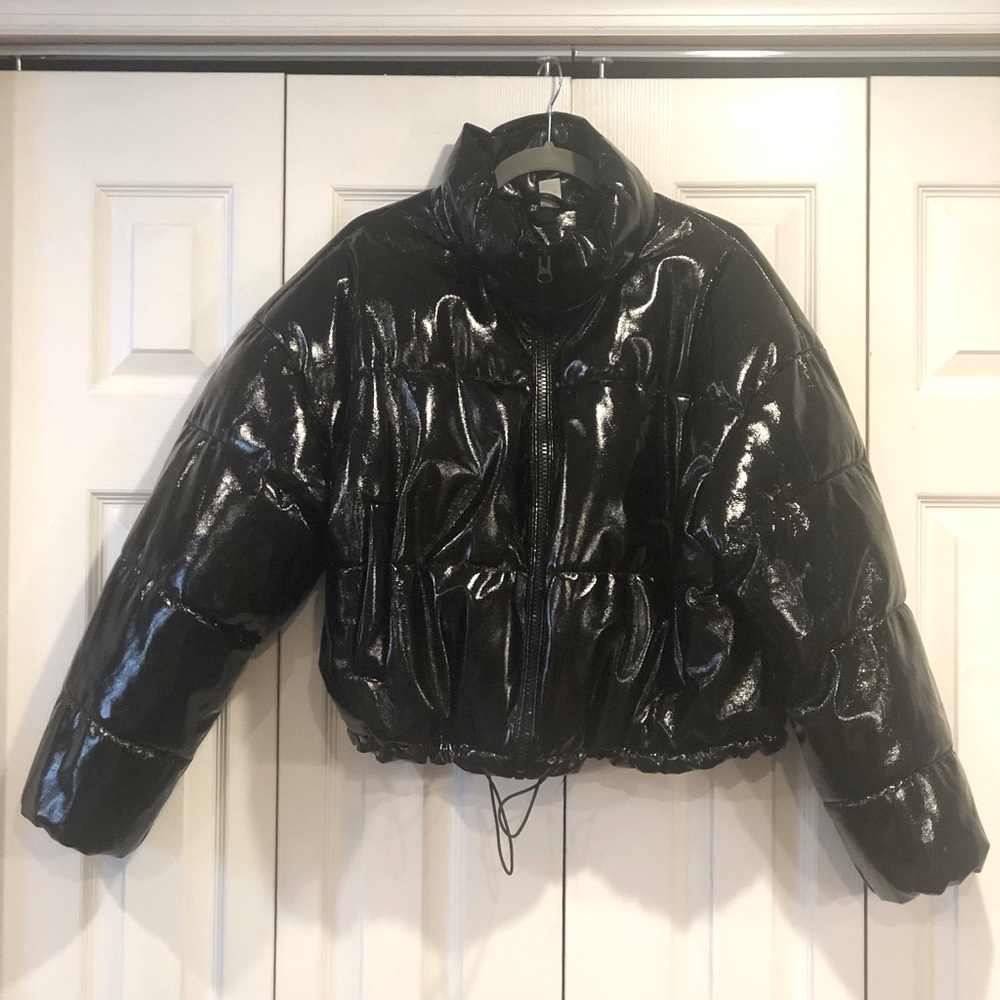 H&M Divided Cropped Latex Style Puffer Coat